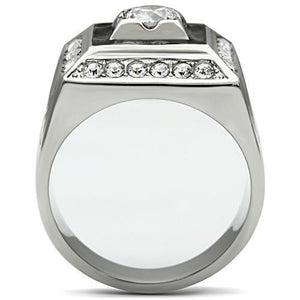 TK493 - High polished (no plating) Stainless Steel Ring with AAA Grade CZ  in Clear