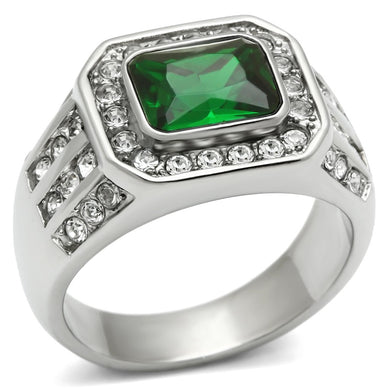 TK495 - High polished (no plating) Stainless Steel Ring with Synthetic Synthetic Glass in Emerald