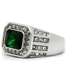 Load image into Gallery viewer, TK495 - High polished (no plating) Stainless Steel Ring with Synthetic Synthetic Glass in Emerald