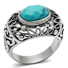 Load image into Gallery viewer, TK498 - High polished (no plating) Stainless Steel Ring with Synthetic Turquoise in Sea Blue