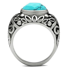 Load image into Gallery viewer, TK498 - High polished (no plating) Stainless Steel Ring with Synthetic Turquoise in Sea Blue
