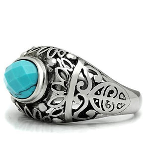 TK498 - High polished (no plating) Stainless Steel Ring with Synthetic Turquoise in Sea Blue