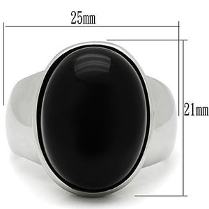 TK501 - High polished (no plating) Stainless Steel Ring with Semi-Precious Onyx in Jet