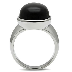 TK501 - High polished (no plating) Stainless Steel Ring with Semi-Precious Onyx in Jet