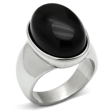 Load image into Gallery viewer, TK501 - High polished (no plating) Stainless Steel Ring with Semi-Precious Onyx in Jet