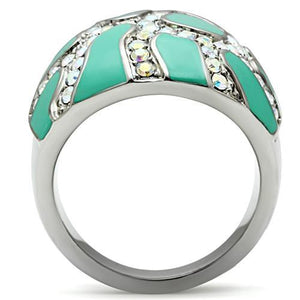 TK507 - High polished (no plating) Stainless Steel Ring with Top Grade Crystal  in Aurora Borealis (Rainbow Effect)