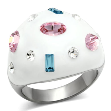 TK512 - High polished (no plating) Stainless Steel Ring with Top Grade Crystal  in Multi Color