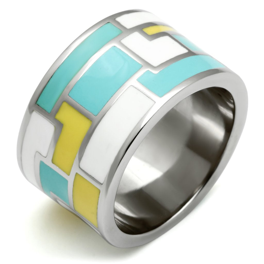 TK514 - High polished (no plating) Stainless Steel Ring with Epoxy  in Multi Color