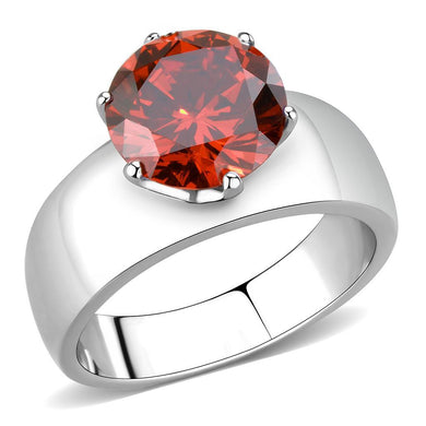 TK52001 - High polished (no plating) Stainless Steel Ring with AAA Grade CZ  in Garnet
