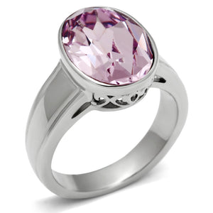 TK522 - High polished (no plating) Stainless Steel Ring with Top Grade Crystal  in Light Amethyst
