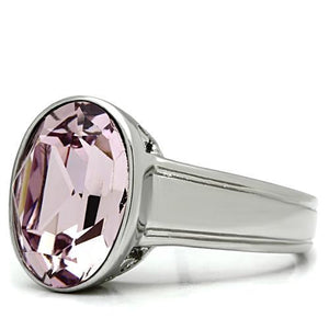 TK522 - High polished (no plating) Stainless Steel Ring with Top Grade Crystal  in Light Amethyst