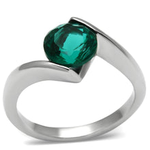 Load image into Gallery viewer, TK523 - High polished (no plating) Stainless Steel Ring with Synthetic Synthetic Glass in Blue Zircon