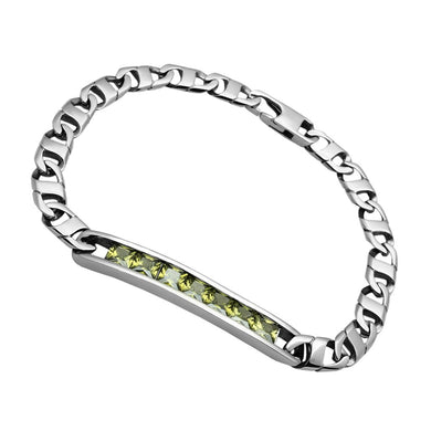 TK570 - High polished (no plating) Stainless Steel Bracelet with AAA Grade CZ  in Olivine color