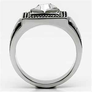 TK589 - High polished (no plating) Stainless Steel Ring with Top Grade Crystal  in Clear