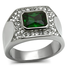 Load image into Gallery viewer, TK590 - High polished (no plating) Stainless Steel Ring with Synthetic Synthetic Glass in Emerald