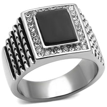 Load image into Gallery viewer, TK592 - High polished (no plating) Stainless Steel Ring with Synthetic Synthetic Stone in Jet