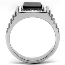 Load image into Gallery viewer, TK592 - High polished (no plating) Stainless Steel Ring with Synthetic Synthetic Stone in Jet