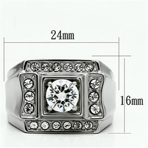 TK593 - High polished (no plating) Stainless Steel Ring with AAA Grade CZ  in Clear