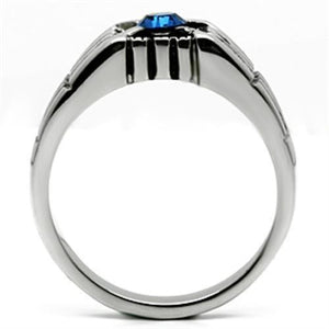 TK598 High polished (no plating) Stainless Steel Ring with Top Grade Crystal in Capri Blue
