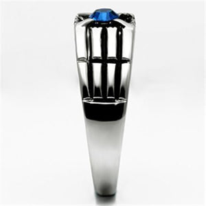 TK598 High polished (no plating) Stainless Steel Ring with Top Grade Crystal in Capri Blue