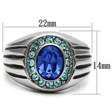 Load image into Gallery viewer, TK601 - High polished (no plating) Stainless Steel Ring with Top Grade Crystal  in Sapphire