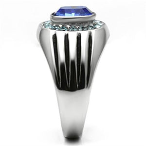 TK601 - High polished (no plating) Stainless Steel Ring with Top Grade Crystal  in Sapphire