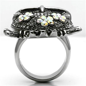 TK603 - High polished (no plating) Stainless Steel Ring with Top Grade Crystal  in Smoked Quartz