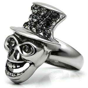 TK605 - High polished (no plating) Stainless Steel Ring with Top Grade Crystal  in Black Diamond