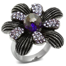 Load image into Gallery viewer, TK607 - High polished (no plating) Stainless Steel Ring with Synthetic Synthetic Glass in Amethyst