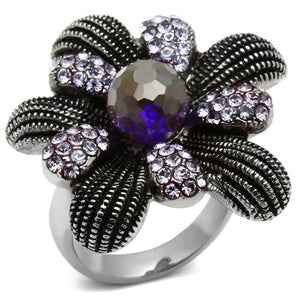 TK607 - High polished (no plating) Stainless Steel Ring with Synthetic Synthetic Glass in Amethyst