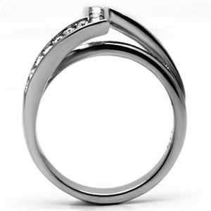 TK624 - High polished (no plating) Stainless Steel Ring with Top Grade Crystal  in Clear