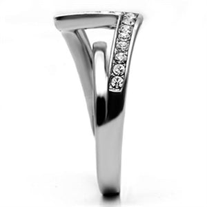 TK624 - High polished (no plating) Stainless Steel Ring with Top Grade Crystal  in Clear