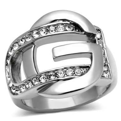 TK634 - High polished (no plating) Stainless Steel Ring with Top Grade Crystal  in Clear