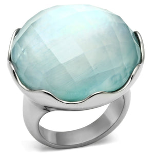 TK637 - High polished (no plating) Stainless Steel Ring with Synthetic Synthetic Glass in Sea Blue