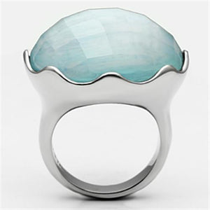 TK637 - High polished (no plating) Stainless Steel Ring with Synthetic Synthetic Glass in Sea Blue