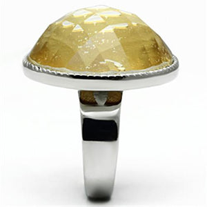 TK638 - High polished (no plating) Stainless Steel Ring with Synthetic Synthetic Stone in Topaz