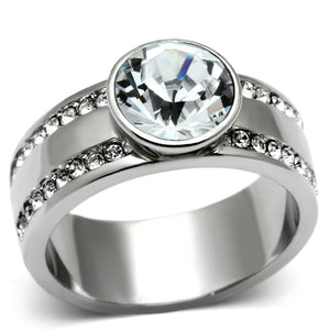 TK646 - High polished (no plating) Stainless Steel Ring with Top Grade Crystal  in Clear