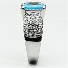 Load image into Gallery viewer, TK648 - High polished (no plating) Stainless Steel Ring with Top Grade Crystal  in Sea Blue