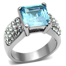 Load image into Gallery viewer, TK648 - High polished (no plating) Stainless Steel Ring with Top Grade Crystal  in Sea Blue