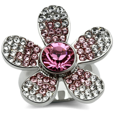 TK654 - High polished (no plating) Stainless Steel Ring with Top Grade Crystal  in Rose