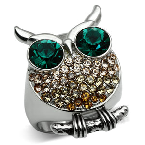 TK656 - High polished (no plating) Stainless Steel Ring with Top Grade Crystal  in Emerald