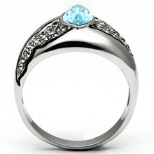 Load image into Gallery viewer, TK659 - High polished (no plating) Stainless Steel Ring with Top Grade Crystal  in Sea Blue