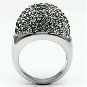 TK668 - High polished (no plating) Stainless Steel Ring with Top Grade Crystal  in Black Diamond
