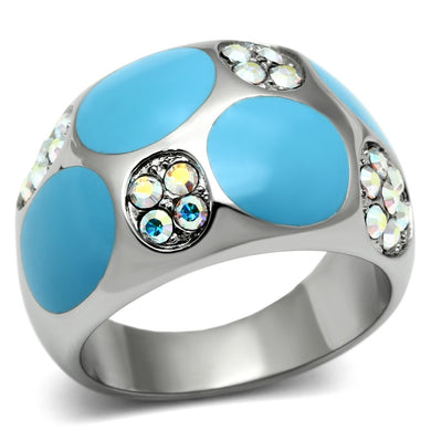 TK687 - High polished (no plating) Stainless Steel Ring with Top Grade Crystal  in Aurora Borealis (Rainbow Effect)