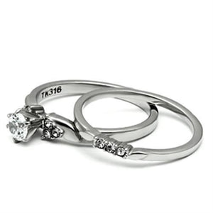 TK694 - High polished (no plating) Stainless Steel Ring with AAA Grade CZ  in Clear