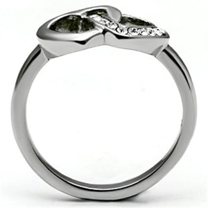 TK695 - High polished (no plating) Stainless Steel Ring with Top Grade Crystal  in Clear