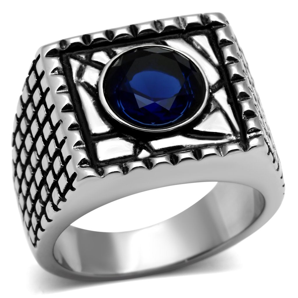 TK698 - High polished (no plating) Stainless Steel Ring with Synthetic Synthetic Glass in Montana