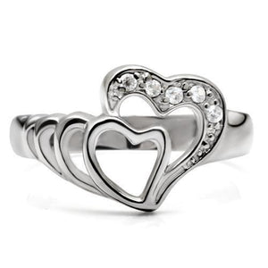 TK6X179 - High polished (no plating) Stainless Steel Ring with AAA Grade CZ  in Clear