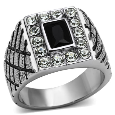 TK700 - High polished (no plating) Stainless Steel Ring with Synthetic Synthetic Glass in Jet