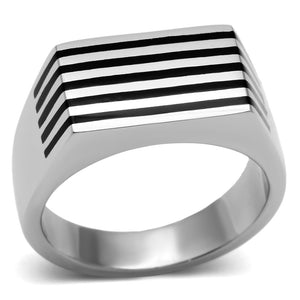 TK705 - High polished (no plating) Stainless Steel Ring with Epoxy  in Jet